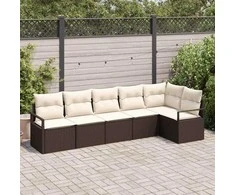 Sodo Sofų Rinkinys su pagalve 6 pcs Ruda ir balta poliratanas
