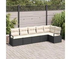 Sodo Sofų Rinkinys su pagalve 6 pcs Juoda ir Balta poliratanas
