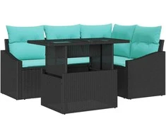 Sodo Sofų Rinkinys su pagalve 6 pcs Juoda ir kreminė