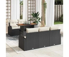 Sodo Sofų Rinkinys su pagalve 6 pcs Juoda ir kreminė