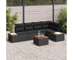 Sodo Sofų Rinkinys su pagalve 6 pcs Juoda Poli ratanas