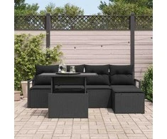 Sodo Sofų Rinkinys su pagalve 6 pcs Juoda poliratanas