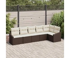 Sodo Sofų Rinkinys su pagalve 6 pcs Ruda ir balta poliratanas