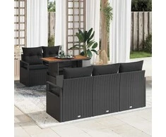 Sodo Sofų Rinkinys su pagalve 6 pcs Juoda