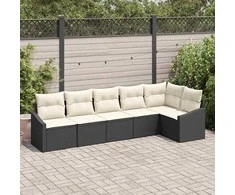 Sodo Sofų Rinkinys su pagalve 6 pcs Juoda ir Balta poliratanas