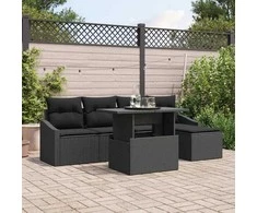 Sodo Sofų Rinkinys su pagalve 6 pcs Juoda