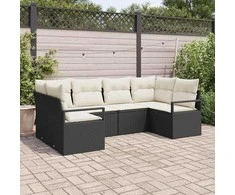 Sodo Sofų Rinkinys su pagalve 6 pcs Juoda ir Balta poliratanas