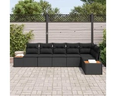 Sodo Sofų Rinkinys su pagalve 6 pcs Juoda Poliratanas