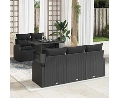 Sodo Sofų Rinkinys su pagalve 6 pcs Juoda Poli ratanas