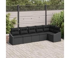 Sodo Sofų Rinkinys su pagalve 6 pcs Juoda poliratanas