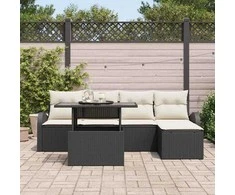 Sodo Sofų Rinkinys su pagalve 6 pcs Juoda Poli ratanas