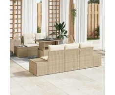 Sodo Sofų Rinkinys su pagalve 6 pcs Bežinė ir kreminė