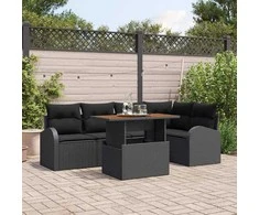 Sodo Sofų Rinkinys su pagalve 6 pcs Juoda