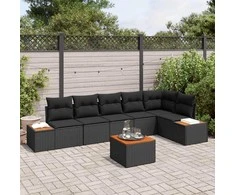 Sodo Sofų Rinkinys su pagalve 6 pcs Juoda Poliratanas