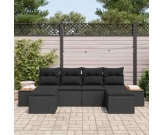 Sodo Sofų Rinkinys su pagalve 6 pcs Juoda Poli ratanas
