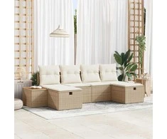 Sodo Sofų Rinkinys su pagalve 6 pcs Smėlio Poli ratanas