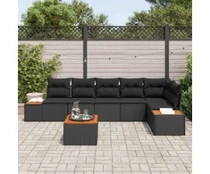 Sodo Sofų Rinkinys su pagalve 6 pcs Juoda Poliratanas