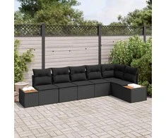 Sodo Sofų Rinkinys su pagalve 6 pcs Juoda Poliratanas