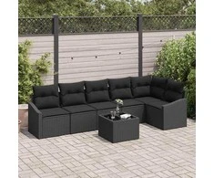 Sodo Sofų Rinkinys su pagalve 7 pcs Juoda poliratanas