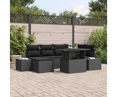 Sodo Sofų Rinkinys su pagalve 7 pcs Juoda