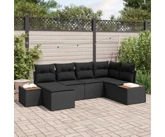 Sodo Sofų Rinkinys su pagalve 7 pcs Juoda Poliratanas