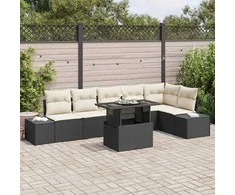 Sodo Sofų Rinkinys su pagalve 7 pcs Juoda ir kreminė