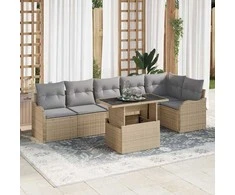 Sodo Sofų Rinkinys su pagalve 7 pcs Smėlio Poli ratanas