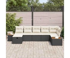 Sodo Sofų Rinkinys su pagalve 7 pcs Juoda Poli ratanas