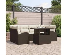 Sodo Sofų Rinkinys su pagalve 7 pcs Ruda Poli ratanas