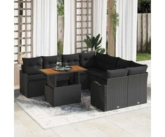 Sodo Sofų Rinkinys su pagalve 7 pcs Juoda