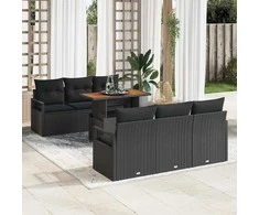 Sodo Sofų Rinkinys su pagalve 7 pcs Juoda
