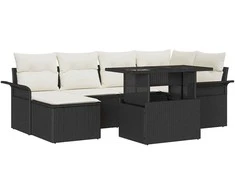 Sofa Sodo Sofų Rinkinys su pagalve 7 pcs Juoda Poli ratanas