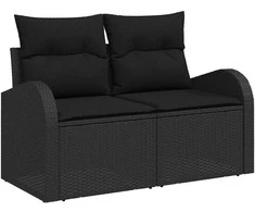 Sodo Sofų Rinkinys su pagalve 7 pcs Juoda Poli ratanas