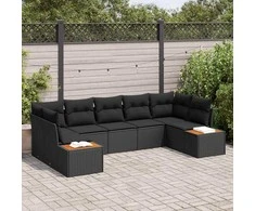 Sodo Sofų Rinkinys su pagalve 7 pcs Juoda Poliratanas