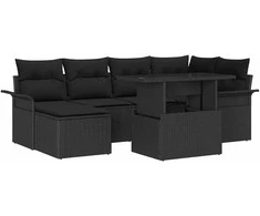 Sodo Sofų Rinkinys su pagalve 7 pcs Juoda Poli ratanas