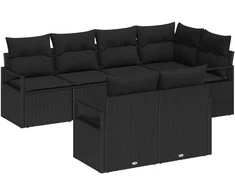 Sodo Sofų Rinkinys su pagalve 7 pcs Juoda poliratanas