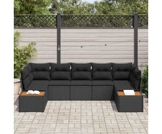 Sodo Sofų Rinkinys su pagalve 7 pcs Juoda Poliratanas