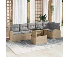 Sodo Sofų Rinkinys su pagalve 7 pcs Smėlio Poli ratanas