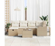 Sodo Sofų Rinkinys su pagalve 7 pcs smėlio ir kreminės spalvos