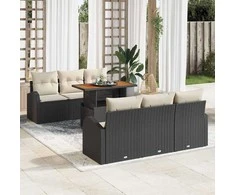 Sodo Sofų Rinkinys su pagalve 7 pcs Juoda ir kreminė