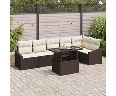 Sodo Sofų Rinkinys su pagalve 7 pcs Ruda ir grietinėlė