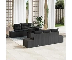 Sodo Sofų Rinkinys su pagalve 7 pcs Juoda