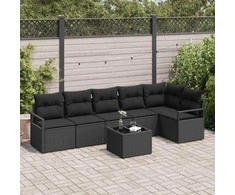 Sodo Sofų Rinkinys su pagalve 7 pcs Juoda poliratanas