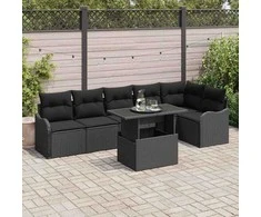 Sodo Sofų Rinkinys su pagalve 7 pcs Juoda Poli ratanas