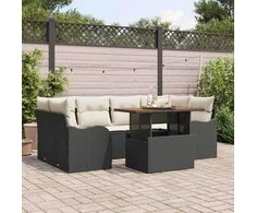 Sodo Sofų Rinkinys su pagalve 7 pcs Juoda ir kreminė