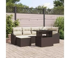Sodo Sofų Rinkinys su pagalve 7 pcs Ruda ir grietinėlė
