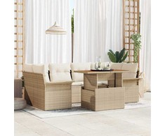 Sodo Sofų Rinkinys su pagalve 7 pcs smėlio ir kreminės spalvos
