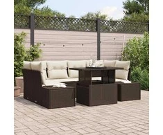 Sodo Sofų Rinkinys su pagalve 7 pcs Ruda ir grietinėlė