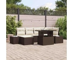 Sofa Sodo Sofų Rinkinys su pagalve 7 pcs Ruda ir kreminė