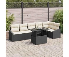Sodo Sofų Rinkinys su pagalve 7 pcs Juoda ir kreminė